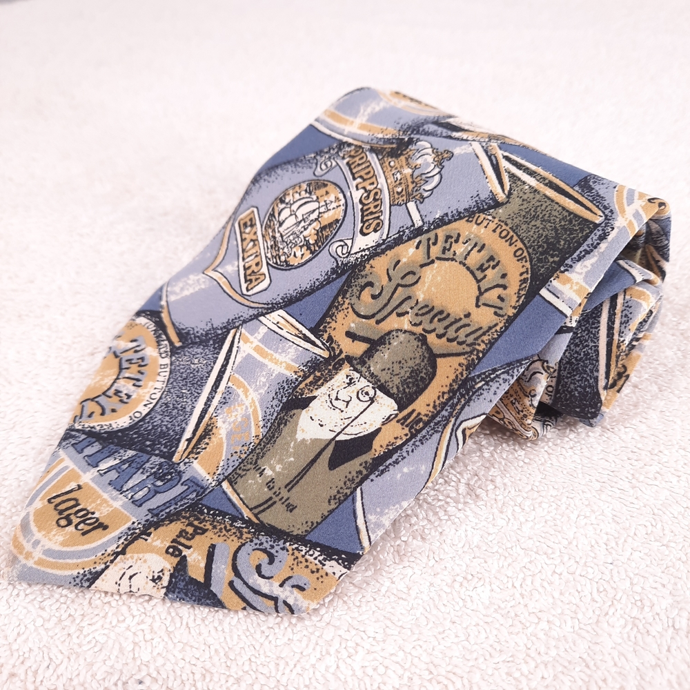 David Lawrence Brewery Blue and Gold Patterned Silk Men's Tie Handmade Italy